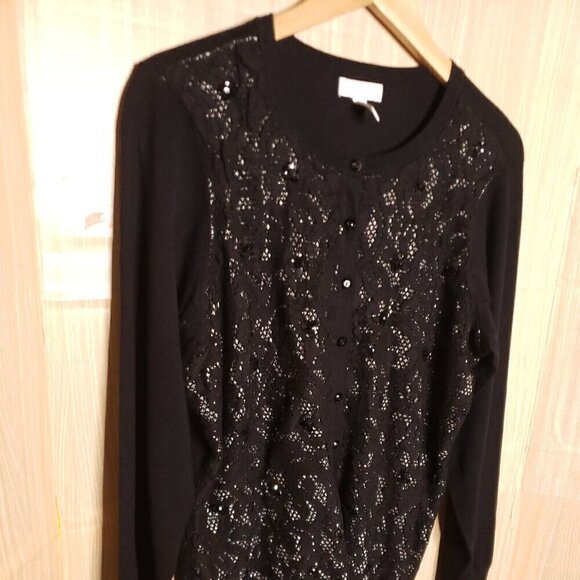 Charter Club Plus Womens Black Lacey Sequin Cardigan Sweater 1X - Picture 4 of 7